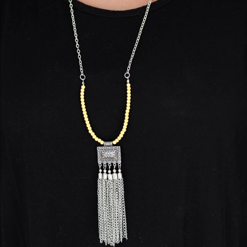 Long Yellow Fringe Necklace